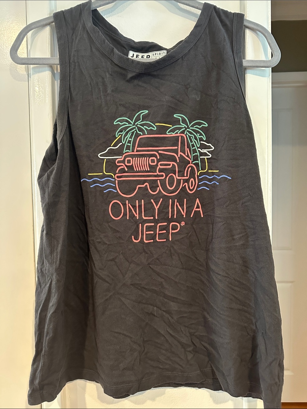 Lucky Brand Black Muscle Tee with Neon Jeep Graphic